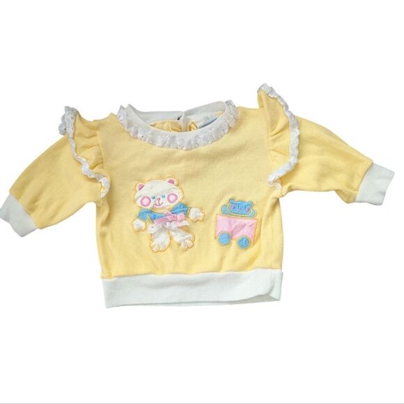Vintage‎ 80s infant yellow embroidered bear & ruffle sweatshirt size 3/6 months - Picture 1 of 5